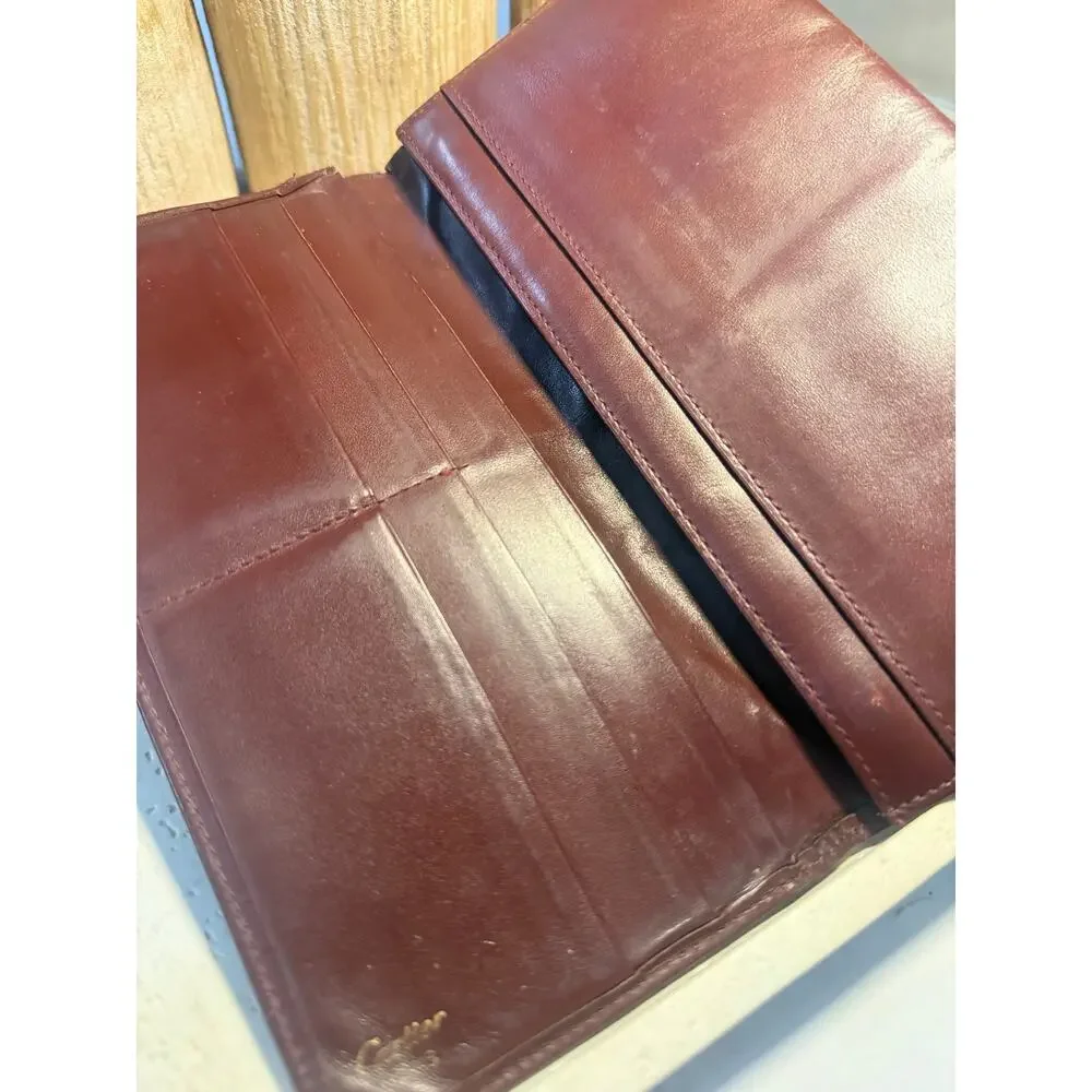 Vintage Must de Cartier Burgundy Leather Long Bifold Checkbook Wallet